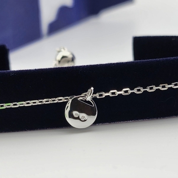 NIB Swarovski Simple Rhodium Adjustable Disc Chain Slide Bracelet  - Picture 5 of 7